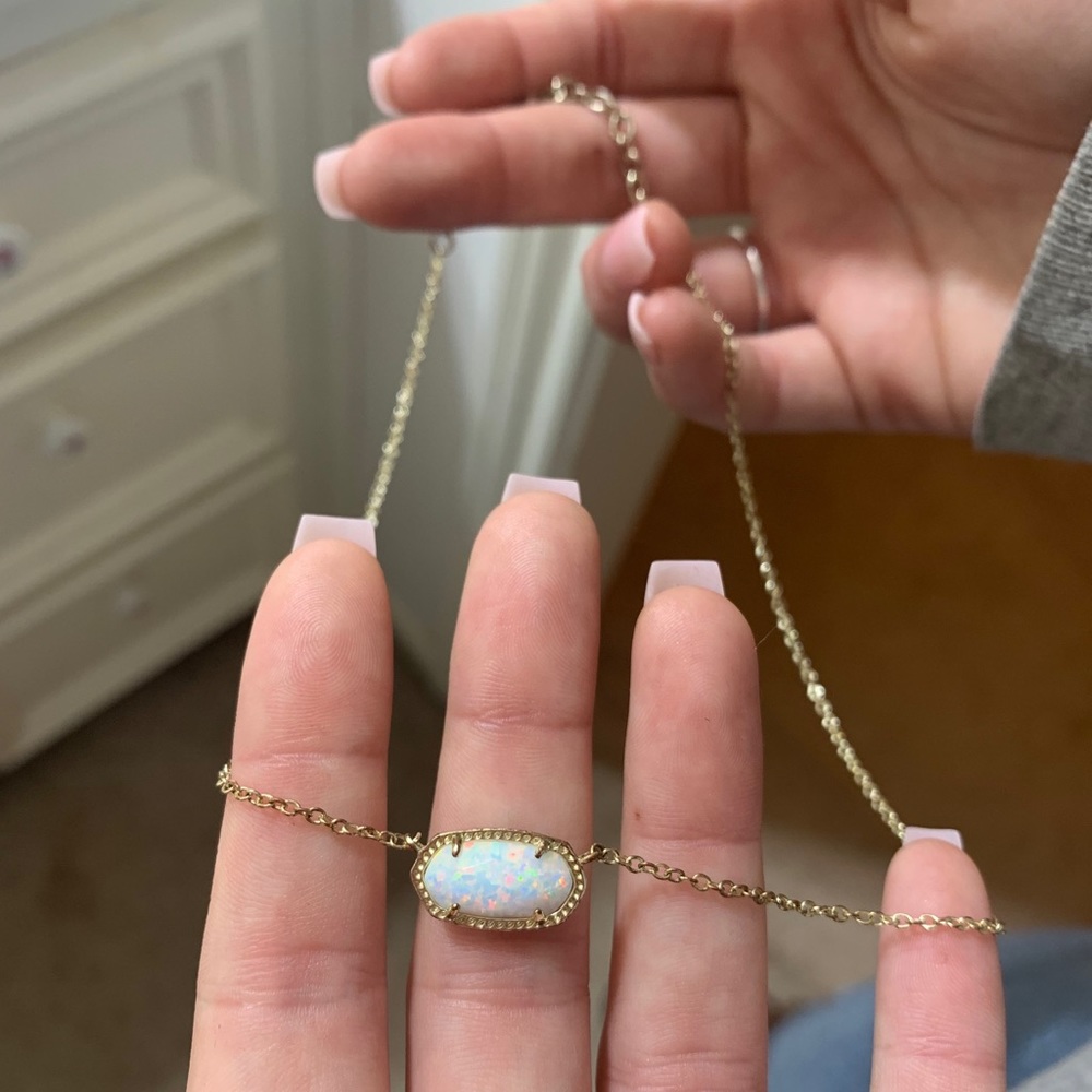 Elisa Gold Pendant Necklace In White Kyocera Opal